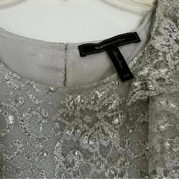 BCBG MaxAzria Steacy Silver Lace Ruffle Blouse SIZE XXS - Picture 4 of 4